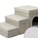 Dog Stairs for High Beds, Folding Pet Steps for Small Dogs and Cats with Storage and Condo, Non-Slip Dog Steps for Couch and Bed up to 22 inches(3 Steps, Beige)