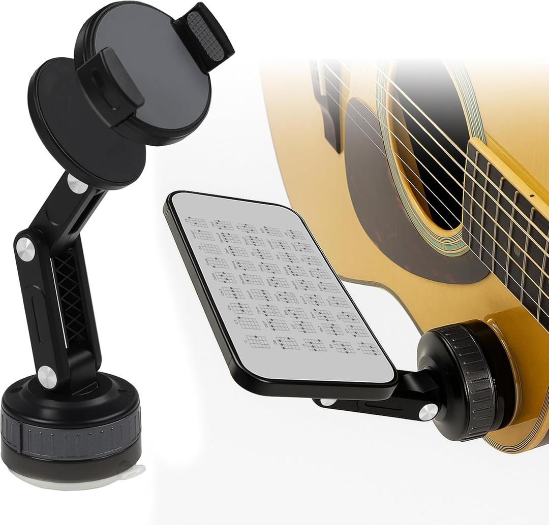 KAYOUBI Guitar Accessories Phone Holder - Damage-Free Vacuum Suction Mount for Magnetic & All Phones, Perfect for Tutorials, Recording, Streaming on Acoustic/Electric Guitar & Ukulele