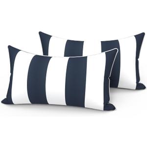 LVTXIII Set of 2 Outdoor Lumbar Pillows for Patio Furniture with White Piping, 12"x20" Fade Resistant Patio Lumbar Pillows with Inserts for Home Coach Sofa Use, Cabana Navy