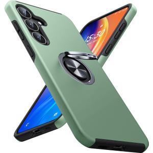JAME for Samsung Galaxy S25 FE Case, Dual Layer Military Grade Shockproof Cover with Metal Ring Holder Stand Kickstand, Slim Fit Protective Phone Case for Galaxy S25 FE Case 6.7", Alpine Green