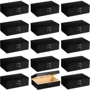 Uiifan 24 Pack Bulk Wooden Box 6 x 4 x 2 Small Unfinished Wooden Boxes with Hinged Lids Small Treasure Chest for Crafts Art Hobbies Storage Jewelry Box DIY Gift (Black)