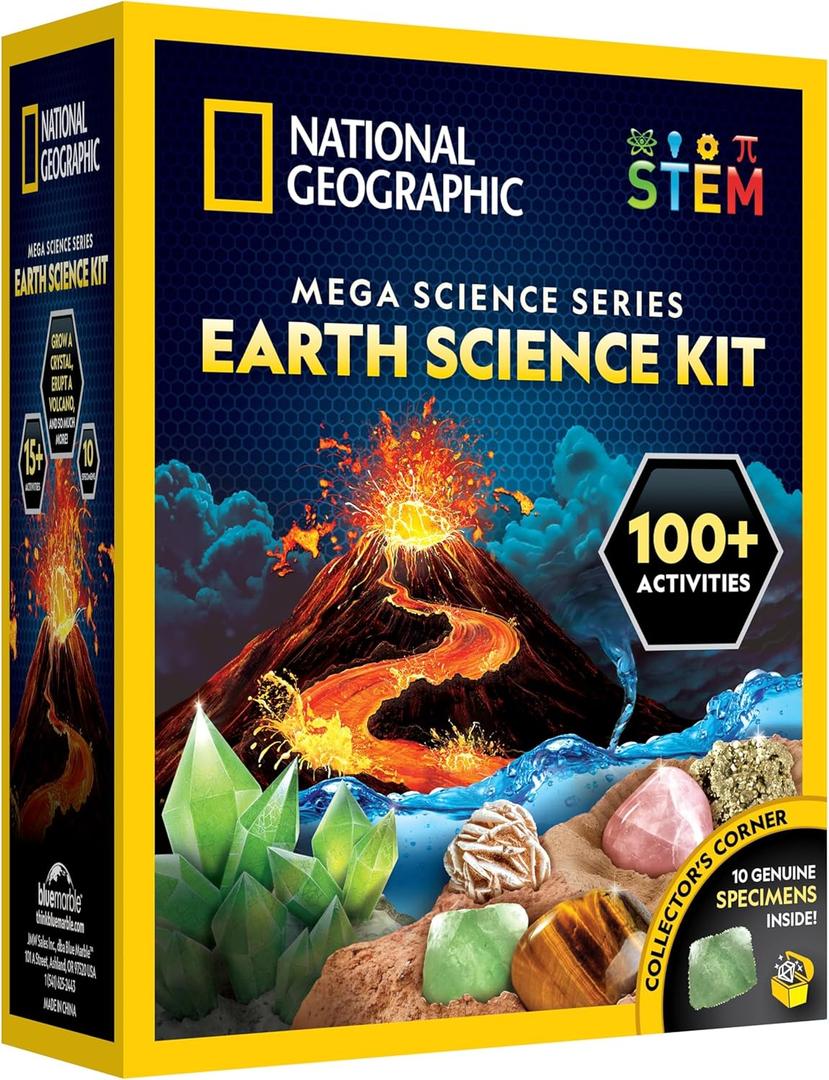 National Geographic Earth Science Kit 100+ Science Experiments & Activities for Kids, Crystal Growing, Volcano Science Kit, Rock Collection, STEM Project Toy for Boys & Girls