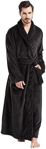 FashGudim Mens Robes Big and Tall Full Length Plush Fleece Long Robe for Men Bathrobe Shawl Collar Warm Winter House Robes L, XL Black
