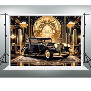 Roaring 20s Background 10x7ft Black Gold Retro Texture Background for 20's Prom Party Decor Portrait Photo Shoot 1920s Vintage Car Backdrop Photography Studio Set Props