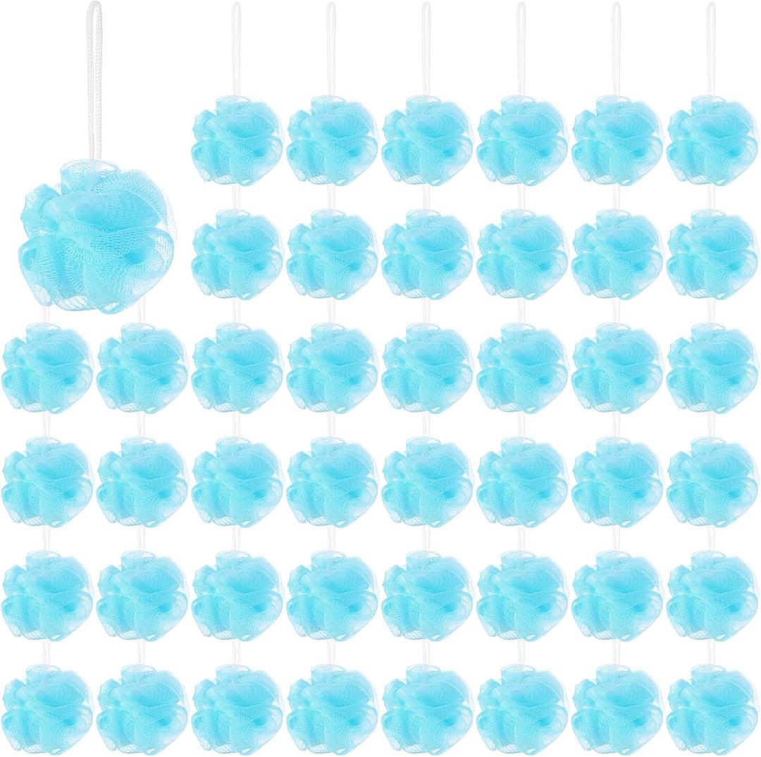 50 Pcs Loofah Sponge Bulk Mini Shower Sponge 3 Inch Loofahs Shower Pouf Mesh Shower Ball for Women Kids Men Exfoliating Bath Scrubber Travel Size Shower Gift(Blue)