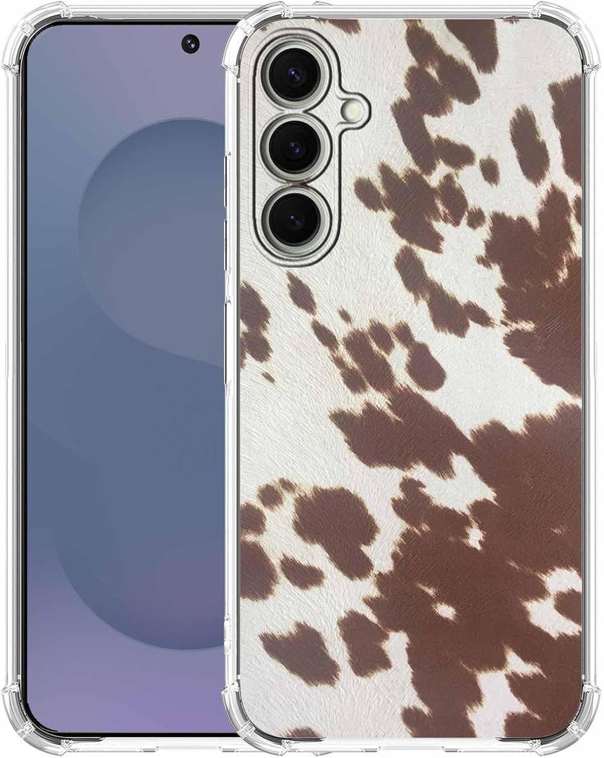 Case for Samsung Galaxy S25+ with Cowhide Pattern,Farm Animal Retro Western Cattle Desgin,Trendy Soft TPU Phone Cover Bumper(S25+,Leather)