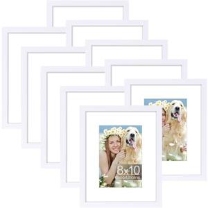 decorUhome 8x10 Picture Frame Set of 10, Display Photos 5x7 with Mat or 8x10 Unmatted for Picture Frames Collage Wall Decor, White