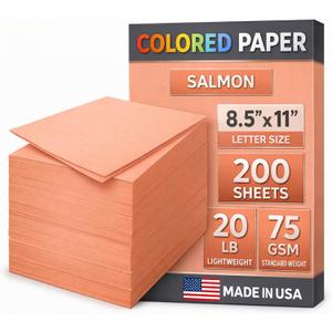 Woodlake Salmon Colored Paper 8.5 x 11 Letter Size, 20 lb 75 GSM Multi-Purpose Printer Paper, 200 Sheets, Jam-Free Copy Paper for Inkjet and Laser Printers, Made in USA