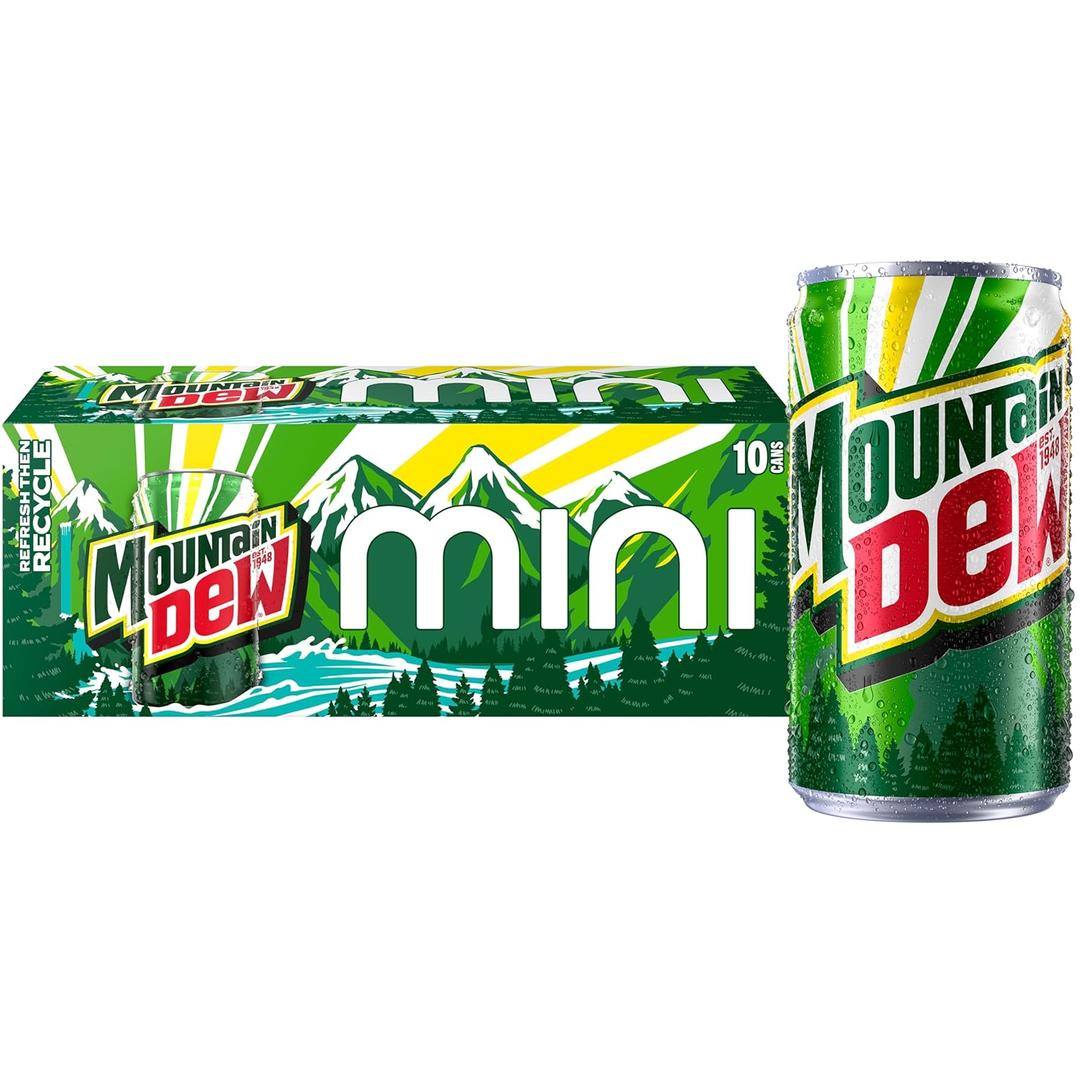 Mountain Dew Soda, Mini Cans, 7.5 Fl Oz (Pack of 10)