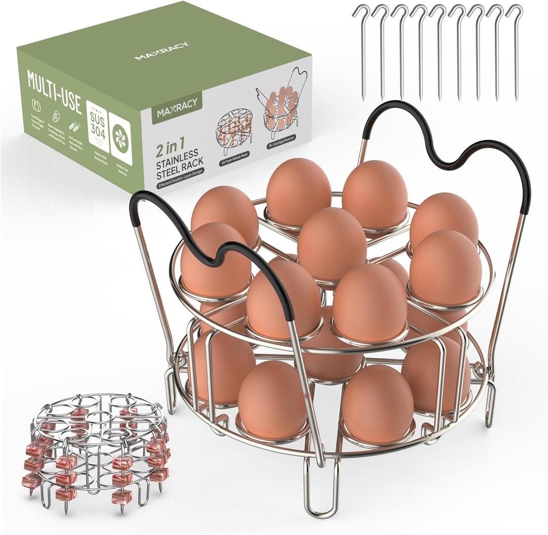 Stackable Egg Steamer Rack Compatible with Instant Pot 6qt & 8qt - 304 Stainless Steel Trivet with Heat-Resistant Handles, Holds 18 Eggs for Pressure Cooker & Pot, Multi-functional Cooling Rack