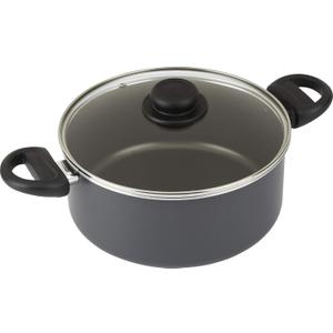 GoodCook Everyday Nonstick Dutch Oven with Lid, 4.7 Quart, Black, Aluminum Base for Even Heating, Tempered Glass Lid, Ergonomic Flame Guard Handles, Easy to Clean, Ideal for Soups and Stews
