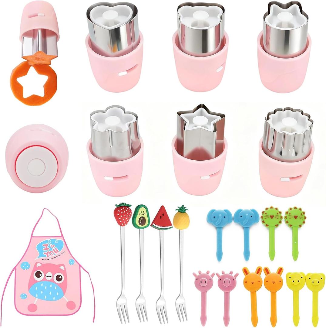 CHICHAUS 20Pcs Cookie Cutters & Biscuit Cutter Set - Multi-Shape Fruit/Vegetable Cutters for Kids Lunch Accessories, Food-Grade Stainless Steel Molds for Home Baking (PINK)