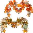 Hotop 2 Pack 6 ft Thanksgiving Maple Leaf Garland for Autumn Decoration, Artificial Harvest Garland with Maple Leaves, Rose and Pumpkin, for Wedding Party Dinner Indoor Outdoor Fireplace