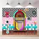 XLL Rock Roll Party Back to 50's Sock Hop Photography Background Back to 1950s Soda Shop Photo Backdrops 50s Retro Diner Time Rock Roll Classic Party Decoration Banner 7x5ft