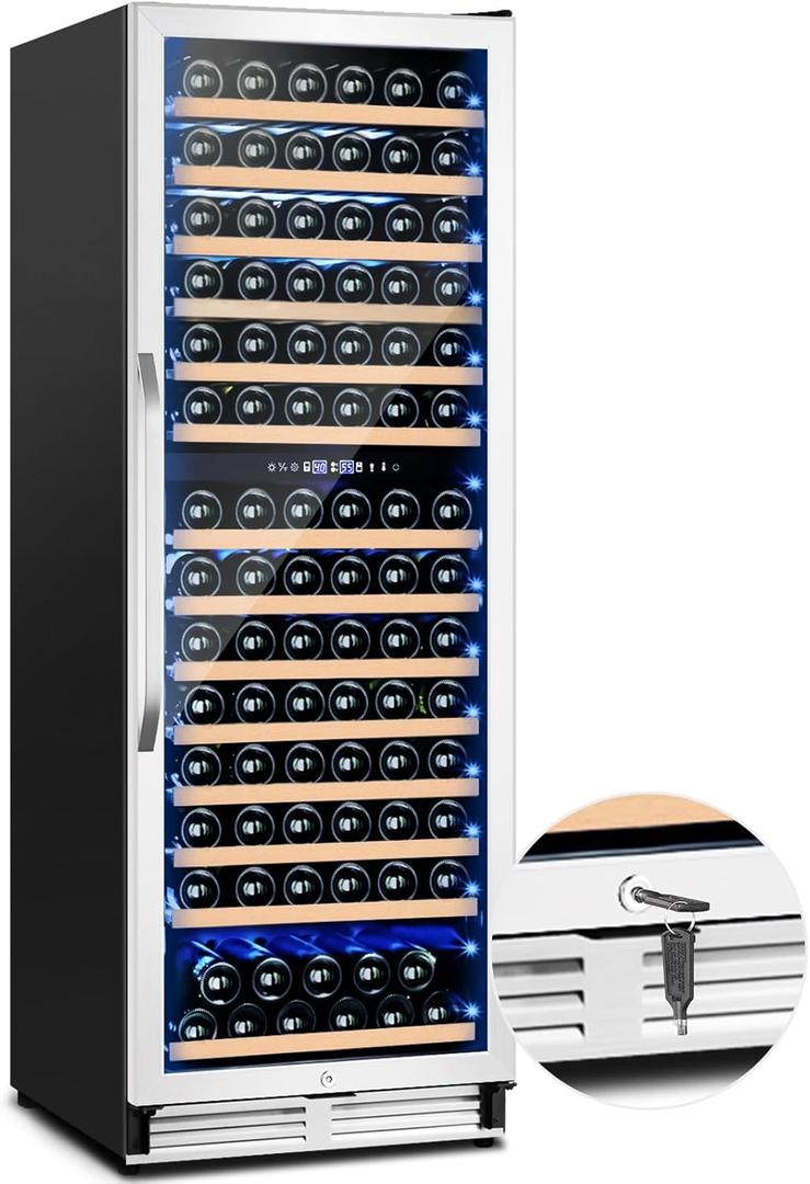 180 Bottles  Fridge 24 Inch Dual Zone  Cooler Refrigerator Freestanding  Refrigerator with Glass Door and Safety Lock, Large Cellar for Home, Office, Kitchen (Black)