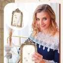 Wonderjune 2 Pcs Gold Jewelry Display Stand Vintage Necklace Organizer Ring Holder Earring Tray Resin Jewelry Photography Props Frame with Velvet Backing for Gifts(White,Large,Small,Elegant)