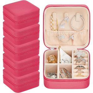 Taiyin 6 Pcs Travel Jewelry Case Organizer Bridesmaid Gift Boxes Mini Storage Organizer Box(Rosy)