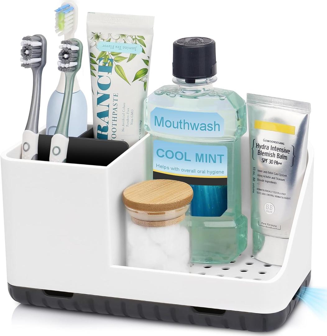 Bathroom Counter Organizer, Bathroom Organizers and Storage, Detachable Toothbrush Holders for Bathroom Vanity Sink Organizer (White)