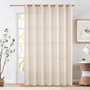 Extra Wide 100 Inch Linen Curtain for Living Room Divider Light Filtering Semi Sheer Grommet Patio Curtain for Sliding Door Natural Beige Coastal Decor Sunroom Floor to Ceiling Window Panel 100"x84"