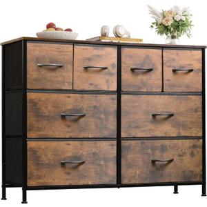 WLIVE Dresser for Bedroom with 8 Drawers, Wide Fabric Dresser for Storage and Organization, Bedroom Dressers, Chest of Drawers for Living Room, Closet, Entryway, Rustic Brown Wood Grain Print