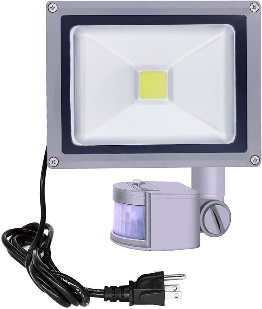 HANNAHONG 20W LED Motion Sensor Flood Light Plug in,PIR Induction Lamp,Dusk to Dawn Outdoor Auto ON/Off Spot,Security,Work Light,6500K Daylight,IP66 Waterproof,for Garage Yard Patio Porch Lighting