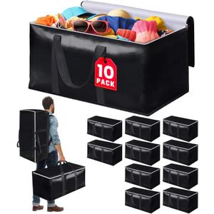 StoreHappily Heavy-Duty & Extra Capacity Moving Bags with Backpack Straps, Storage Totes with Double Zipper & Strong Handles, Packing Bags Alternative to Moving Boxes, Moving Supplies (10 Pack, Black) (33 Gal)