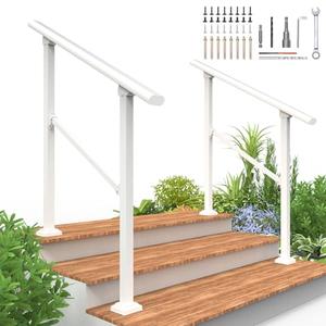 2 Pack 3 Step Hand Rails for Outdoor Steps,Railings for Outdoor Steps,White Outdoor Handrail for Concrete,Brick,Wood, Marble Steps