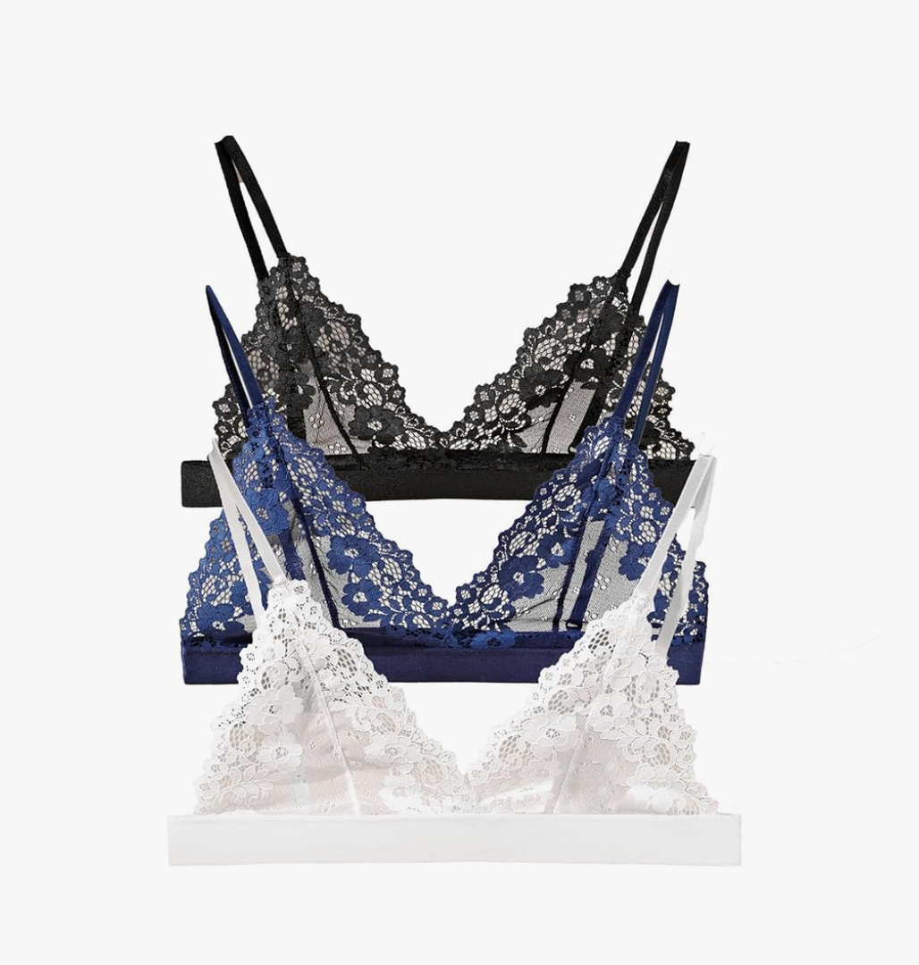 Womens Bra No Underwire Lace Unlined Demi Triangle Bralettes , Size M