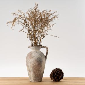 LUKA Ceramic Rustic Farmhouse Vase,9.25 inch Terracotta Vase with Handle,Neutral Tall Clay Vases Decorative Vases for Living Room, Table, Shelf Decor (Brown, Large)