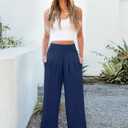 ANRABESS Womens Pants Wide Leg High Waisted Palazzo Pants Summer Flowy Beach Lounge Casual Trousers with Pockets (Small, Navy Blue)