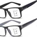 SKYOAK Excellent TR90 Unbreakable Progressive Multifocus Reading Glasses for Men, Thick Frame Anti Blue Light/UV Readers, 2 PACK Quality Chunky Computer Glass No-Line Multifocal Eyeglasses C1, +1.25x
