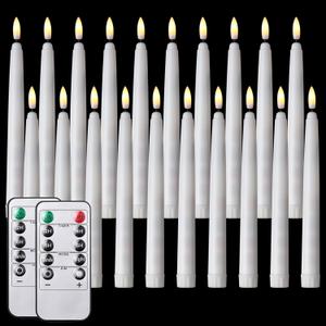 Tuanse 20 Pack White Flameless Taper Candles Flickering Bulk Long LED Advent Candlesticks Battery Operated with Remote and Timer 3D Realistic Wick Lights for Wedding Valentines Window Decor (8.46")