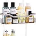 HapiRm Hanging Shower Caddy Over the Door with Soap Holder, No Drilling Adhesive Shower Organizer with 11 Hooks, Rustproof & Waterproof 304 Stainless Steel Bathroom Shelves - Brushed Nickel