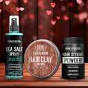 Viking Revolution Sea Salt Spray for Hair Men (8fl oz), Matte Sandalwood Hair Clay (2 oz) and Hair Styling Powder for Men (1oz) - Men Hair Styling Kit - The Ultimate Trio for Texture, Volume, and Hold