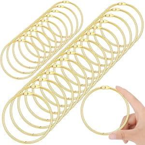 24 Pack 4 Inches Large Loose Leaf Binder Rings Curtain Hooks Rings Shower Hook for Bath Room Curtain Glide Smoothly Round Shower Rings Snap Joint Design (Gold)