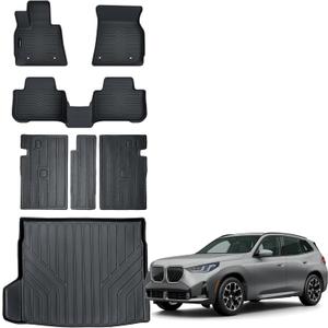 Auxko All Weather Floor Mat & Cargo Mat with Back Seat Mat Fit for BMW X3 30/M50 2025 TPE Floor Liner Mat Accessories for BMW X3 2025 All Season Odorless Anti-Slip Black