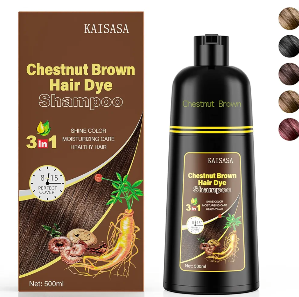 Hair Dye Shampoo 3 in 1, Hair Color Shampoo for Women and Men, Hair Dye to Cover Gray Hair, Herbal Ingredient Shampoos for Grey Hair Coverage 500ml (Chestnut Brown)