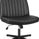 OLIXIS Criss Cross Legged Chairs No Wheels, Wide Seat Height Adjustable Swivel Chair,Padded PU Leather Armless Desk Chair for Home Office Bedroom, Student, Study Room,Black-Pu
