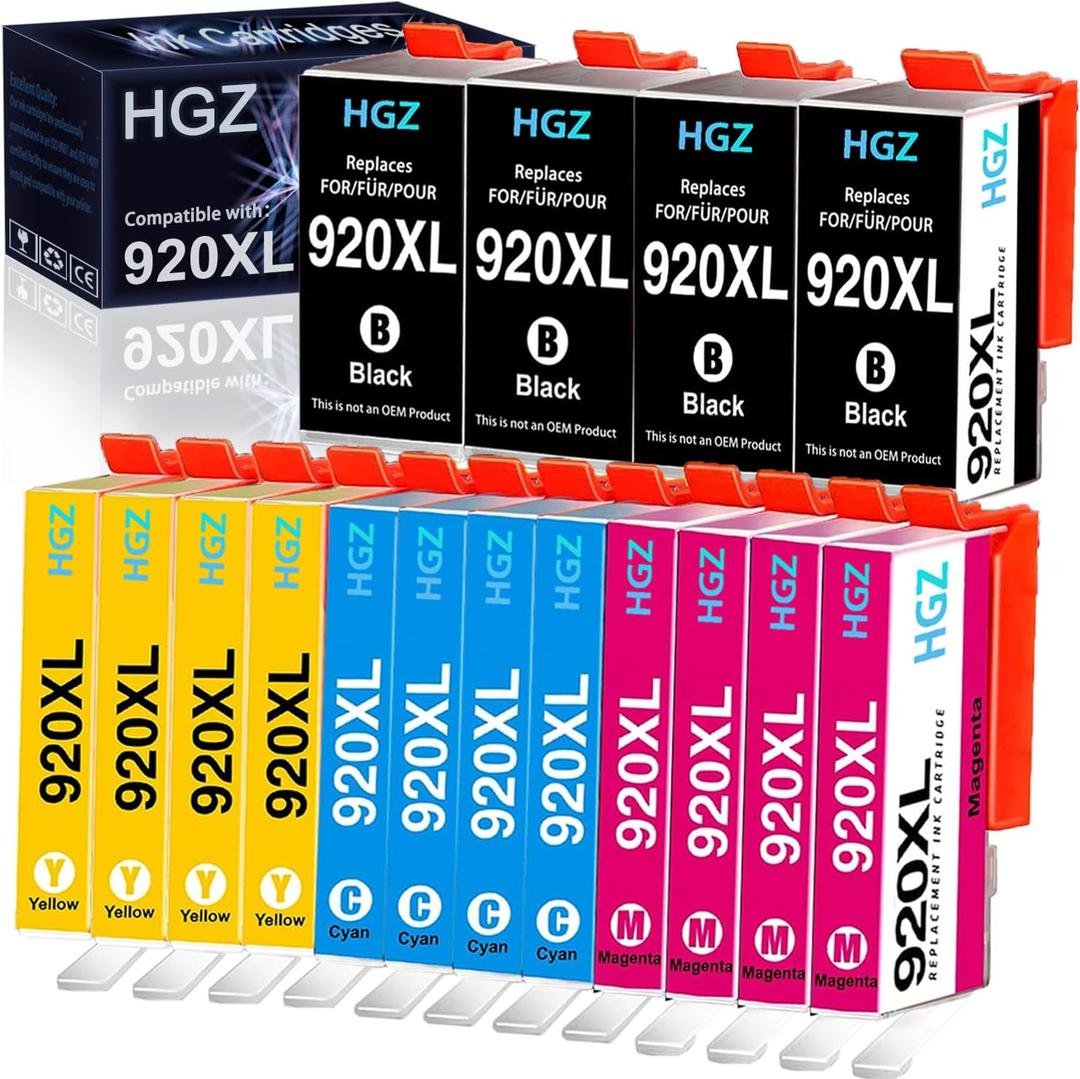920XL Compatible Color Ink Cartridges Replaccement for HP 920 920XL 920 XL Compatible with Officejet 6500 6000 7000 7500A 6500A Printer (4 Black, 4 Cyan, 4 Magenta, 4 Yellow, 16-Pack)