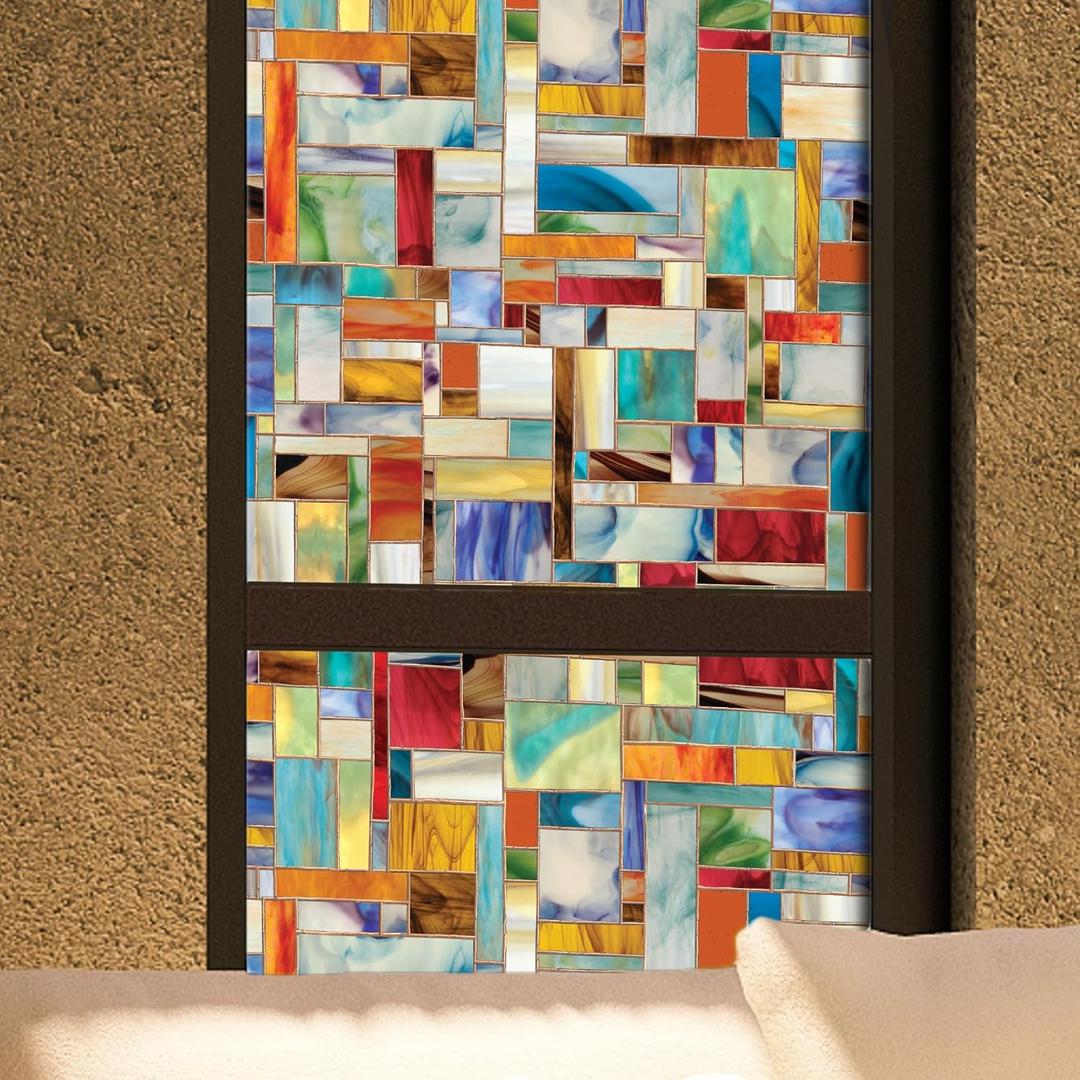 Artscape Montage | Privacy Window Film with Vibrant Colored Pattern | Non-Adhesive & UV Protection | Easy to Apply & Removable | 24 x 36 Inches | Made in USA