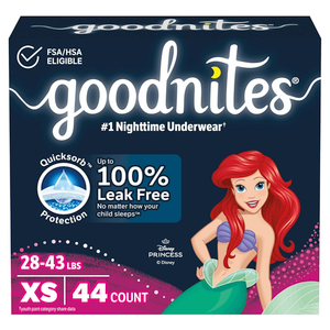 Goodnites Girls' Nighttime Bedwetting Underwear, Size Extra Small (28-43 lbs), Pack of 22