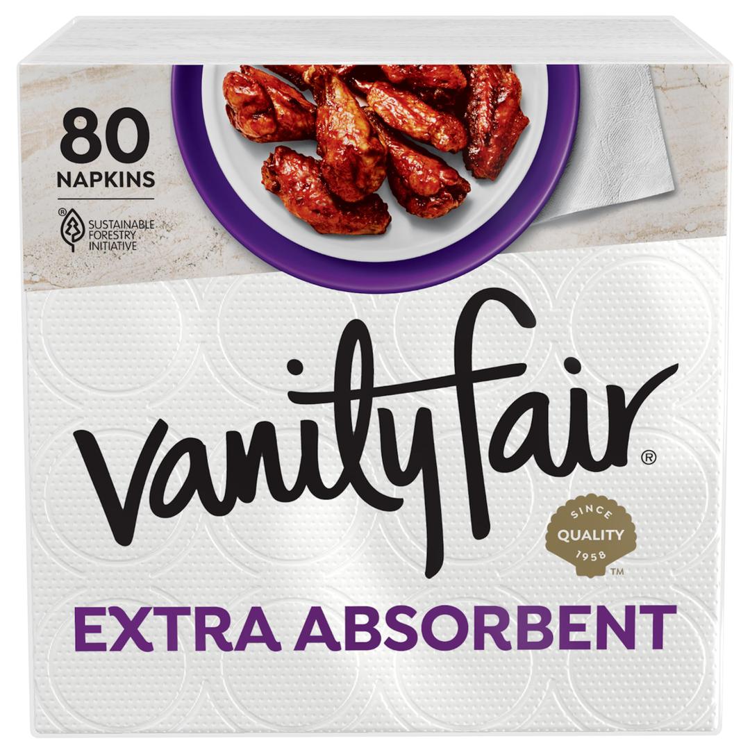 Vanity Fair Extra Absorbent Premium Paper Napkins, Disposable Napkins Made Soft And Strong For Messy Meals And Everyday Use, 80 Count (Pack of 12)