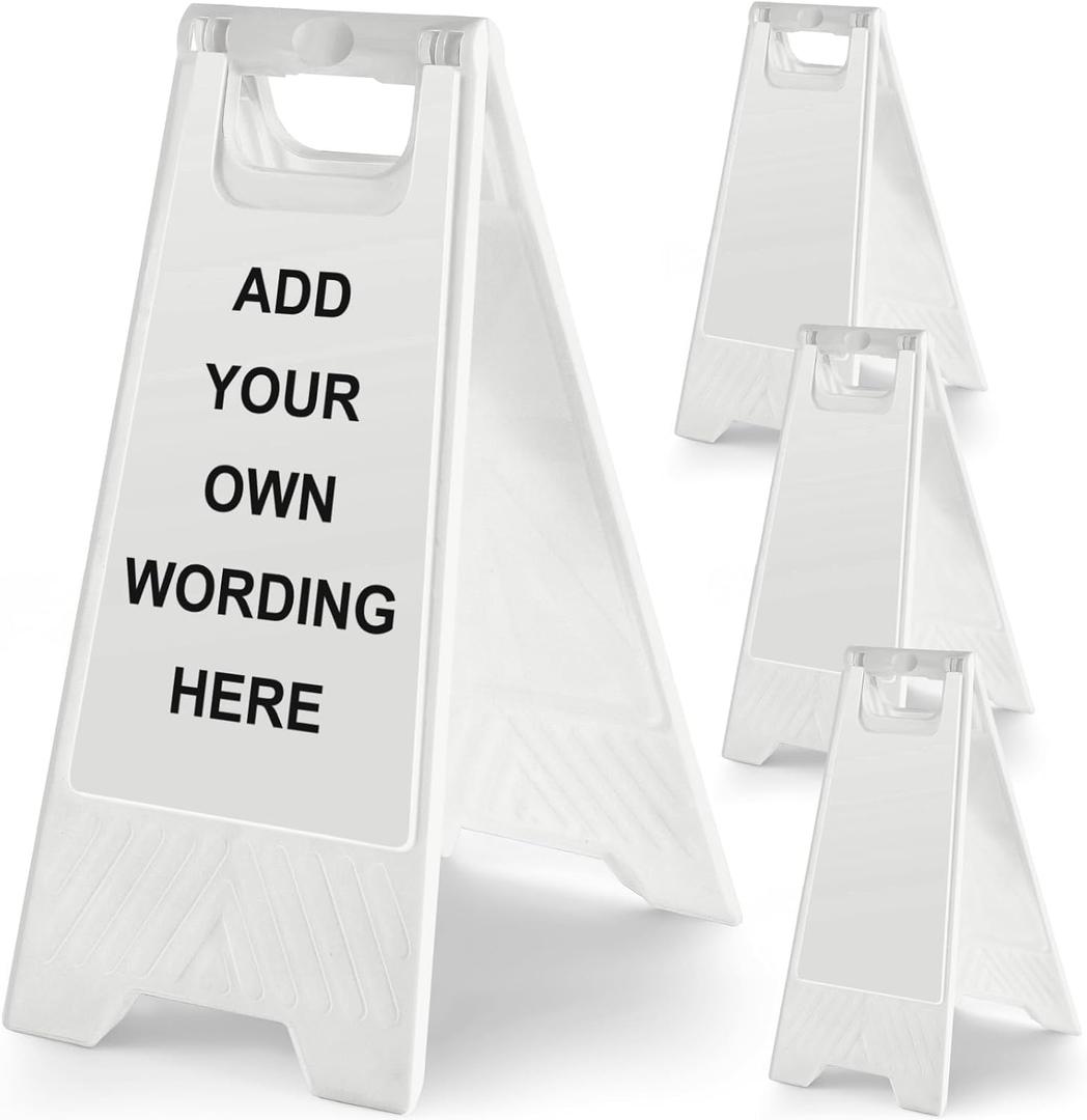 4 Pack 24" Height Blank Floor Sign White A-frame Foldable Caution Sign Write-on Double Sided Safety Warning for Pool Restaurant Restroom Office, 24 x 11. 6 Inch