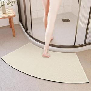 Non-Slip Corner Shower Mats,Semi-Circular Bath Mat, Curved Bath Rug, Washable Absorbent Bathroom Rug, Corner Bath Mat Carpet for Circular Shower (Ivory, 18''X39'')