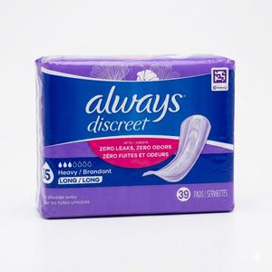 ALWAYS DISCREET ZERO LEAKS, ZERO ODORS 5 HEAVY/Abondat Long 39pads  pack of 4