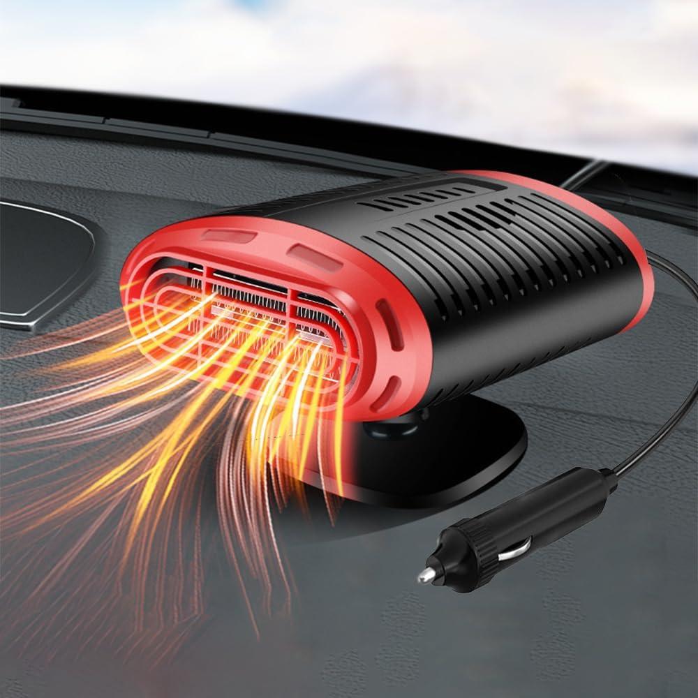 12V Car Heater, 150W Electronic Auto Defrost Defogger, 2 in 1 Portable Heating/Cooling Fan for Truck, 3-Outlet, Plug Into Cigarette Lighter, 360 Degree Rotary