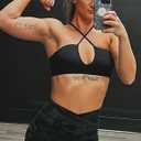 Aoxjox Women's Workout Sports Bras Jamie Deep V Fitness Training Gym Bra Yoga Crop Tank (Black, M)
