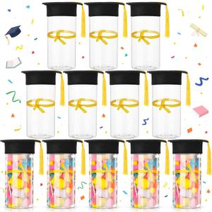 36 Pcs Graduation Party Supplies Graduation Cap Candy Jars Set for Kindergarten Cute Plastic Container with Gold Tassel and Bow Fillable Candy Jar for Craft DIY Gifts Congrats Graduate Party Favor