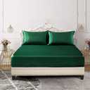 SiinvdaBZX 3-Piece Set Satin Twin Fitted Sheet & 2 Pillowcase, Emerald Green Silky Soft Fitted Bottom Sheet, Wrinkle Free, Fade Resistant, Deep Pocket Bed Sheet (Deep Up to 15")
