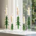 Pinkunn 5 Pcs Christmas Tree Taper Candle Holder 6In 9In Tall Christmas Glass Candlesticks Holders Fit 0.8In Candles Green Xmas Ribbed Candlestick Stand Centerpiece for Table Party Decorations Gifts